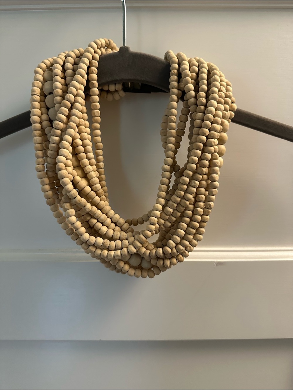 Multi-Strand Natural Wood Bead Necklace - Cream